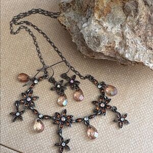 Avon Vintage 2007 Gunmetal Floral Necklace & Earrings Set | Boho Romantic 145
